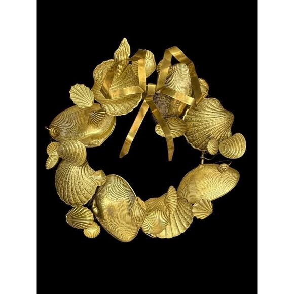 Vintage 1980s Brass Dresden/Petite Choses Seashell Wreath 11" HARD TO FIND - Picture 1 of 6